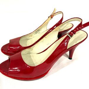 Nine West Red Hot Patent Slingback Platform Block Heels Size 8.5